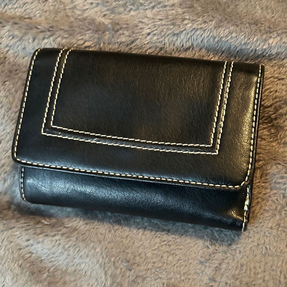 Black Leather Wallet with Contrast Stitching